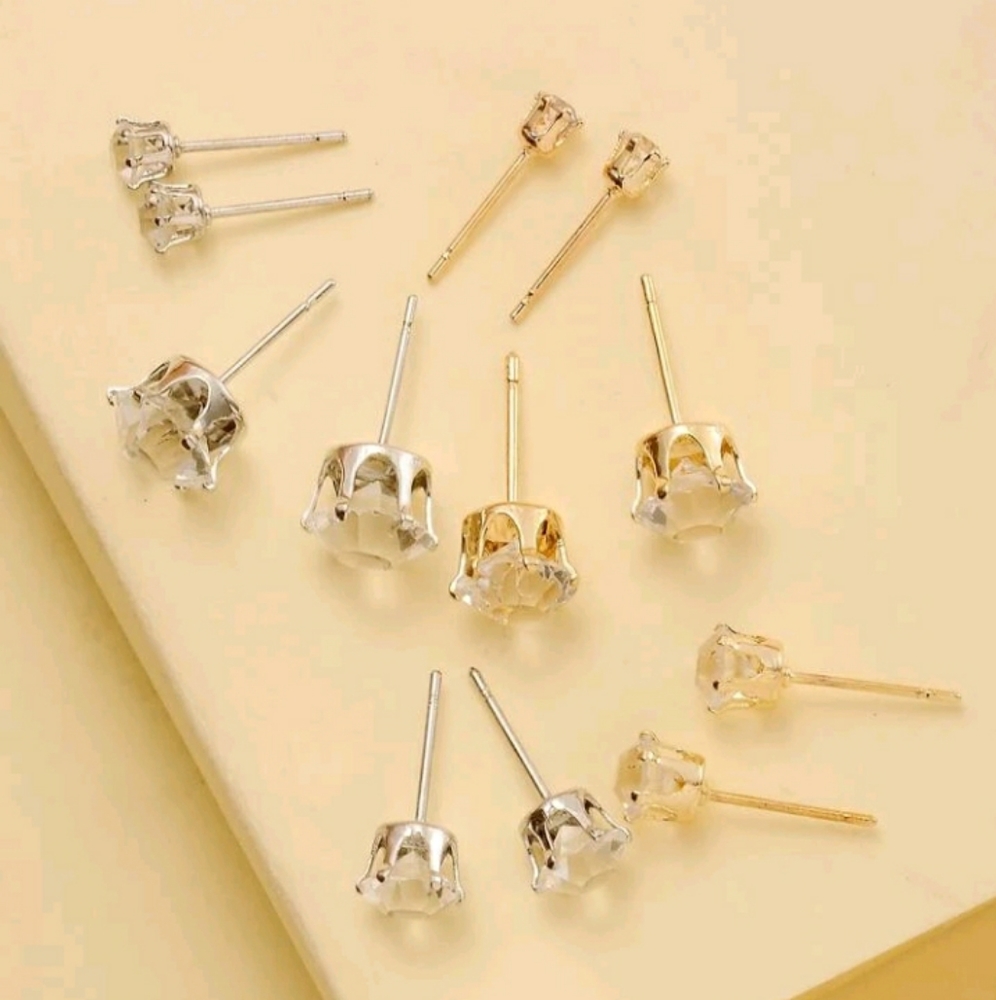 6 pairs Rhinestone Stud Earrings - Picture 2 of 3